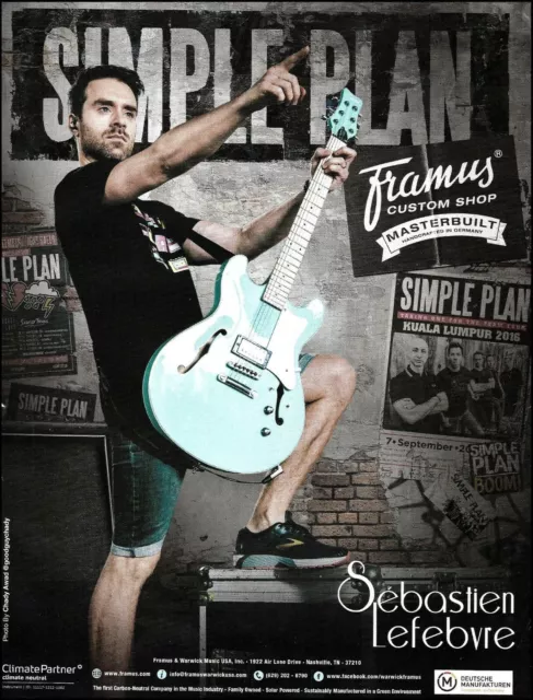 Simple Plan Sebastien Lefebvre 2018 Framus Mayfield guitar advertisement print