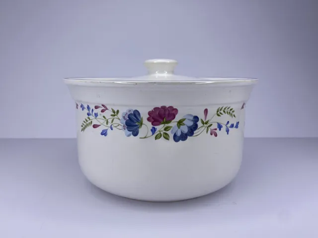 White Ceramic BHS Priory tableware Large Lidded Dish With Blue Floral Design