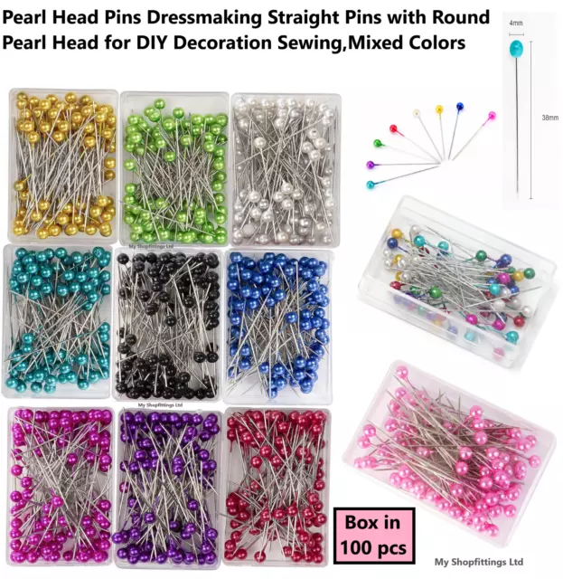 100 Sewing Pins Multicolor Head Pins Straight for Dressmaker Jewelery Decoration