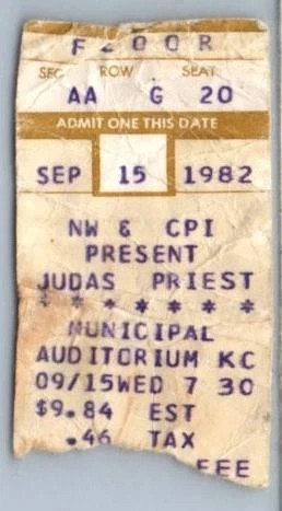Vintage Judas Priest Ticket Stub September 15 1982 Kansas City Missouri