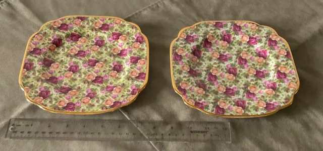 Royal Albert Old Country Roses Chintz Collection  2 Square Salad Plates  7 1/2"
