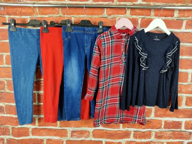 Pacchetto Ragazze Età 4-5 Anni Next M&S H&M Abito Tartan Jeggings 110Cm