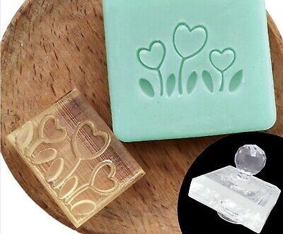 Mini Corazón Sello de jabón de patrones de flores hechas a mano Acrílico tres herramientas de fabricación de jabón