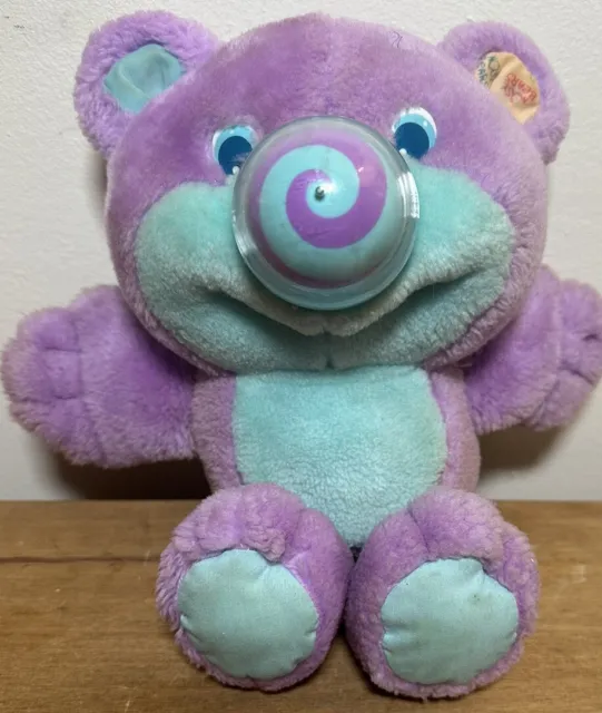 Vintage Nosy Bear Hasbro Dizzy Purple Soft Plush Toy 1987 10” Working Spiral