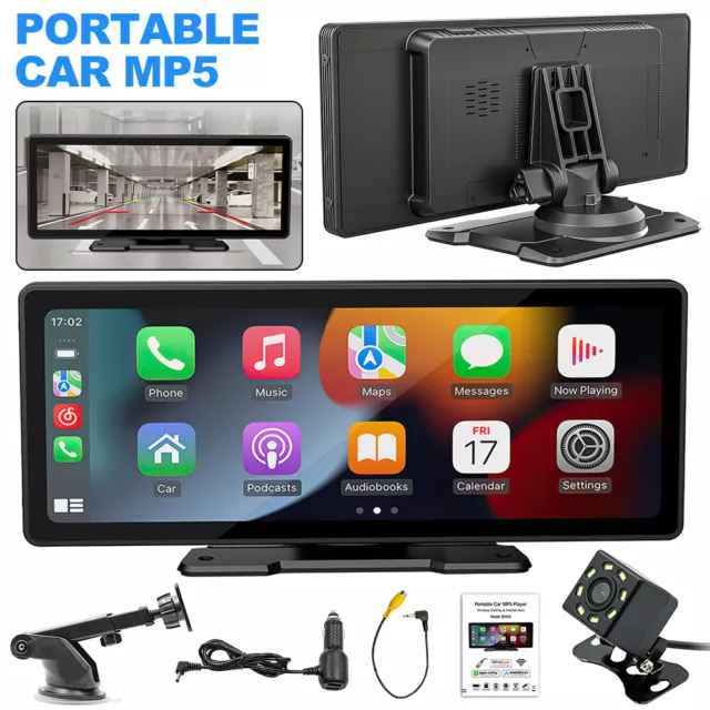 9" Portable Car Stereo Radio Wireless Apple Carplay Android Auto FM Bluetooth 2