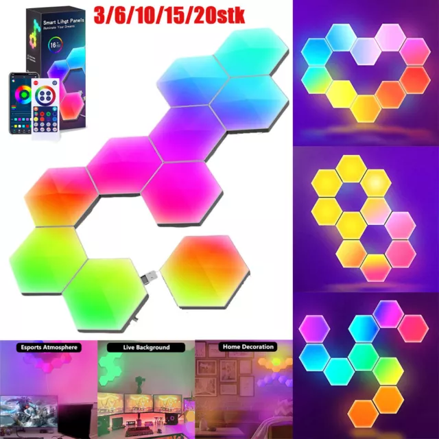 3-20X LED SECHSECK Gaming Wandleuchte Hexagon Leuchten RGB Musik Sync Wand  Licht EUR 27,99 - PicClick DE