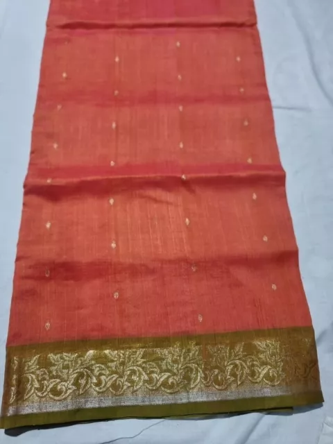 Sari Color Naranja Seda con Borde Jari, Manchas Jari por Todas Partes, Hermoso Pallu