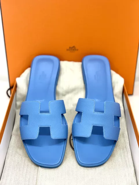 Hermes Bleu Glacier Epsom Leather Oran Sandals Size 3.5/34
