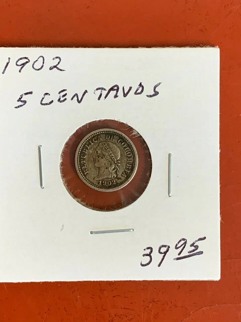 1902 Columbia 5 Centavos  Silver Coin High Grade
