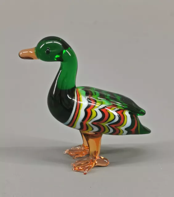 9912067-x Vetro Figura Anatra Verde Colorato 6x4cm Soffiato Bocca