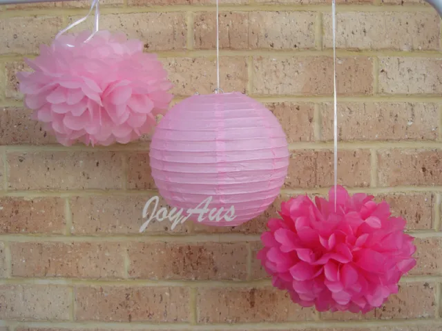 18x pink paper pom pom lanterns wedding engagement party baby shower venue decor