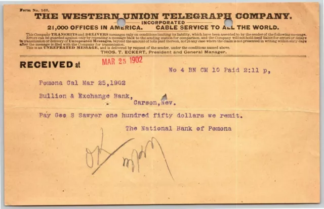 Scarce Vintage 1902 Western Union Telegraph  J W Wilson and Brothers Nordyke 2