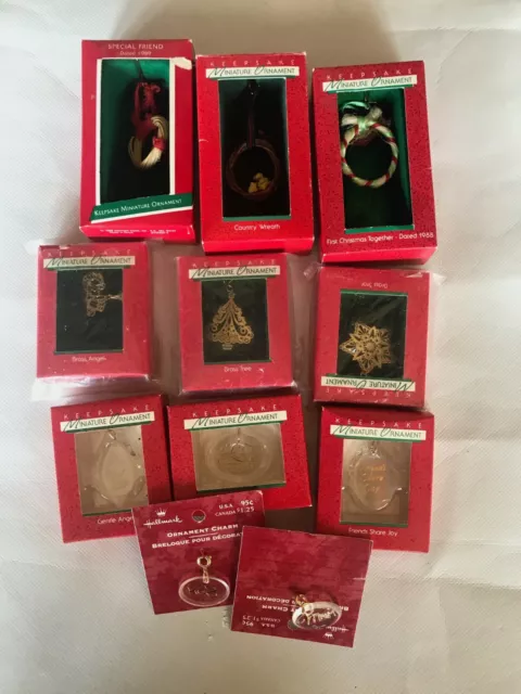 Hallmark Ornaments Miniatures Lot 12 Brass, Acrylics , Straw Vintage 1988, 2000