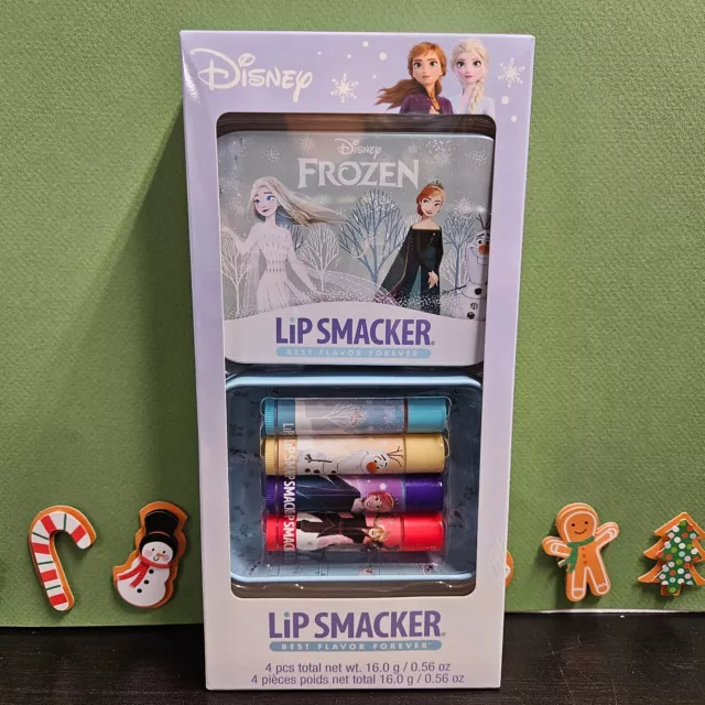 Disney FROZEN LIP SMACKER 4 Pc LIP BALM SET w Collectible Tin STOCKING STUFFER