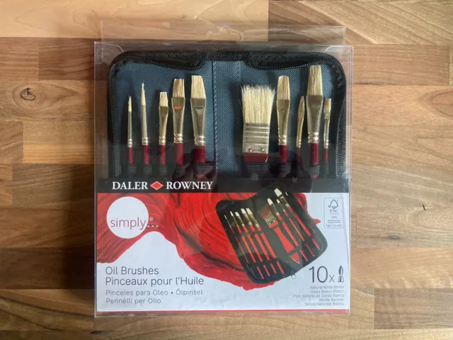 Daler Rowney Simply Oil Artists Paint Brush Set Zip Case Natural White Bristle