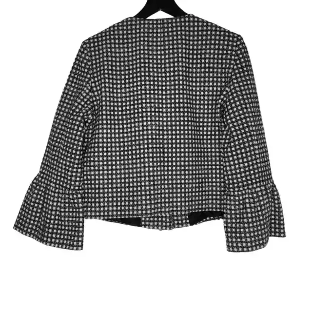 Tahari ASL Blazer Jacket Size 6 Black Textured Check One Button Bell Sleeves 2