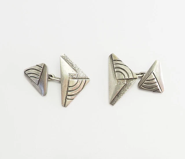 Rare Amusant Vintage Abstrait Moderniste Triangles Argent Sterling Boutons