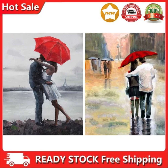 DIY Hand Painted Paint By Numbers Oil Canvas Picture Couple Holding Umbrella Kit