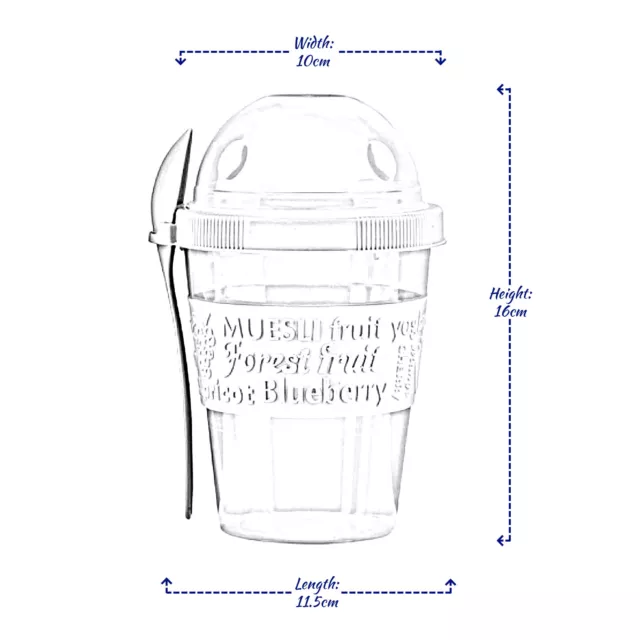 Cereal Cup & Spoon Yoghurt Container With Lid Oats Cup On The Go Reusable 3