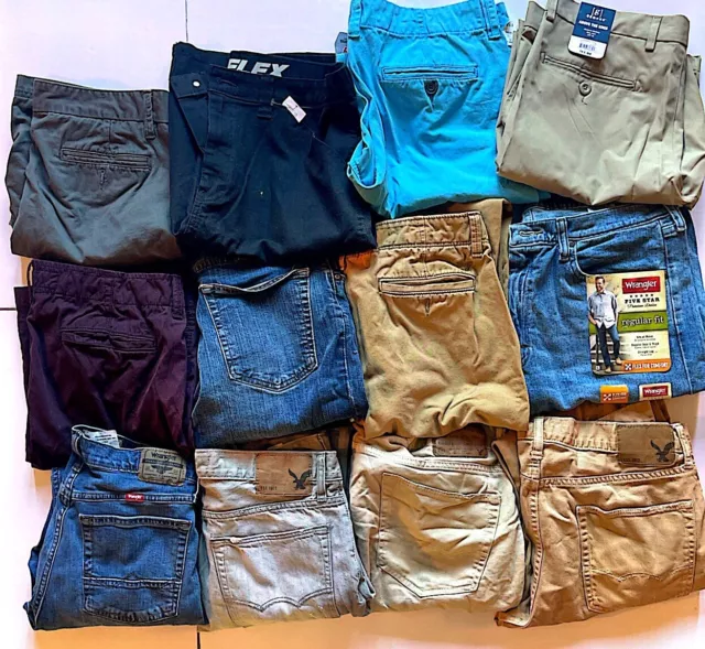 12Pc Wholesale Men’s Lot/New/Used Jeans-Shorts-Pants, AE & More Sz 34-36W - 32L