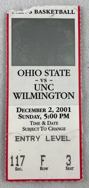 CBK 2001 12/02 UNC Wilmington at Ohio State Basketball Ticket-Brett Blizzard