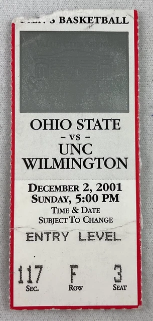 CBK 2001 12/02 UNC Wilmington at Ohio State Basketball Ticket-Brett Blizzard