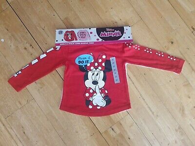 NEW Girls Minnie Mouse 2 Pack Long Sleeve T-Shirts Age 5 Years