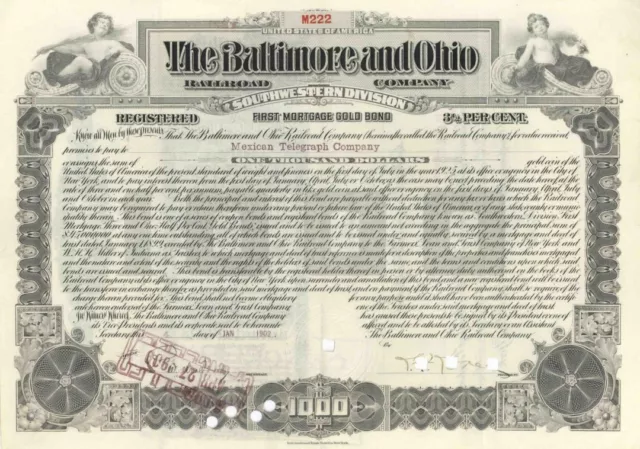 Baltimore & Ohio Railroad Co. - $1,000 Railway Gold Bond - Issued to the Mexican