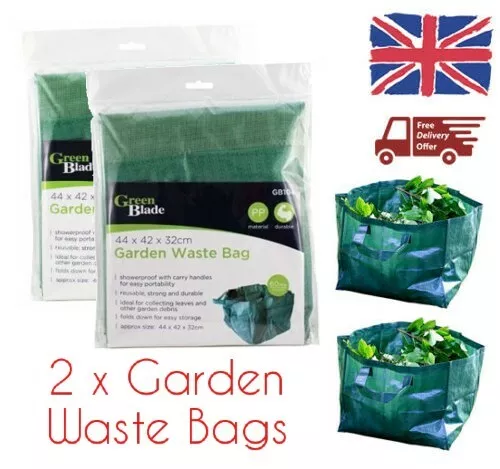 2x Large Garden Grass Waste Bags Heavy Duty Refuse Storage Sacks Handles 60L