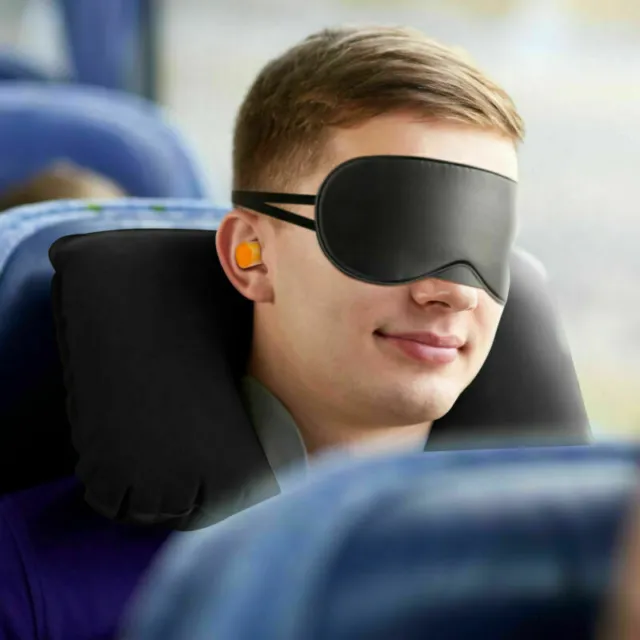 Inflatable Car Airplane Travel Sleep Head Neck Rest Office Nap Pillow + Eye Mask 5