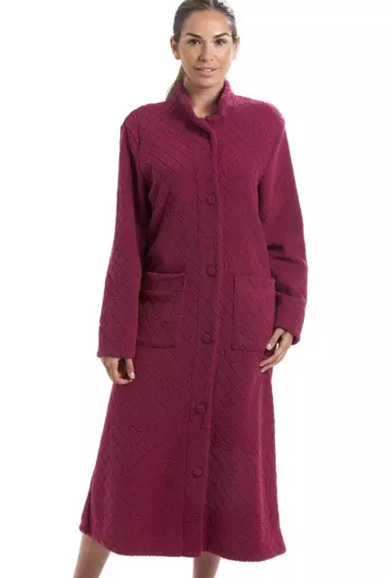 Camille Womens Various Colours Soft Fleece Floral Button Up Housecoats
