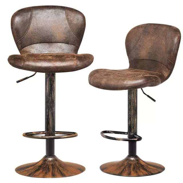 2 Pieces Classic Comfy Leather Bar Stool  Adjustable Height and Swivel Gas Lift