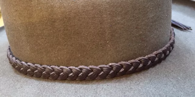 Handmade Dark Brown Single Strand Flat Braided Buffalo Leather Western Hatband 3