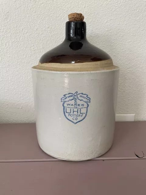 Rare UHL Pottery Co. Acorn Wares Huntingburg Indiana Crock Jug 10.5" Tall