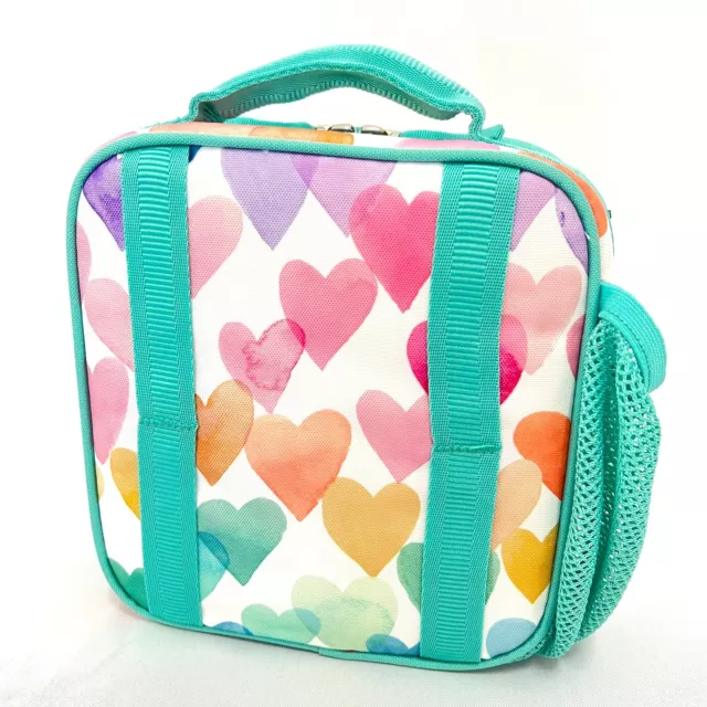 New without tag Pottery Barn Kids PBK Mackenzie Aqua Rainbow Hearts Lunch Box