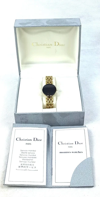 Golden Christian Dior Paris Watch Vintage Wristwatch Luxur Round Black Dial 9