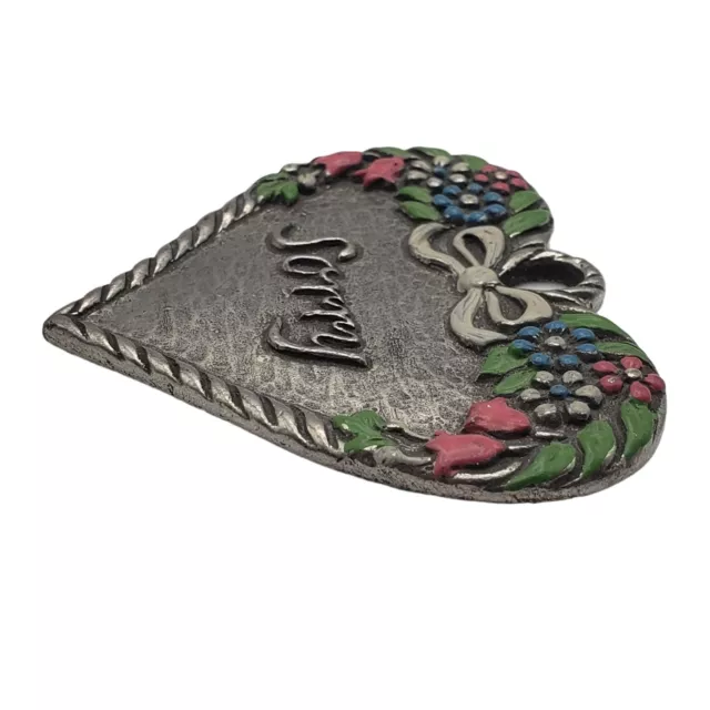 Kuhn Zinn 93 Enameled Pewter Large Sorry Heart Pendant Charm Vintage Ornament 3