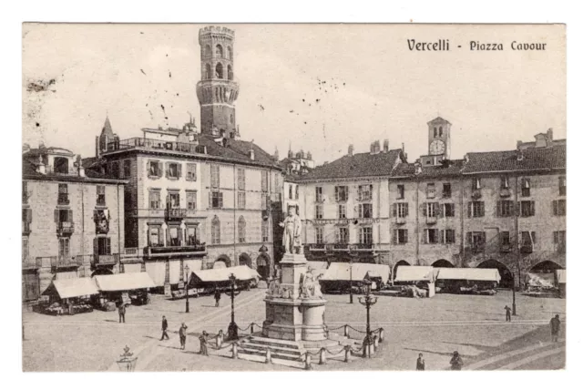 Cartolina    Vercelli    Piazza  Cavour  Animata    Vg   1914