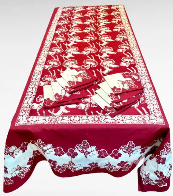 OUTSTANDING 1970s Handmade Batik Tablecloth & Napkin Set from Ambassador’s Estat
