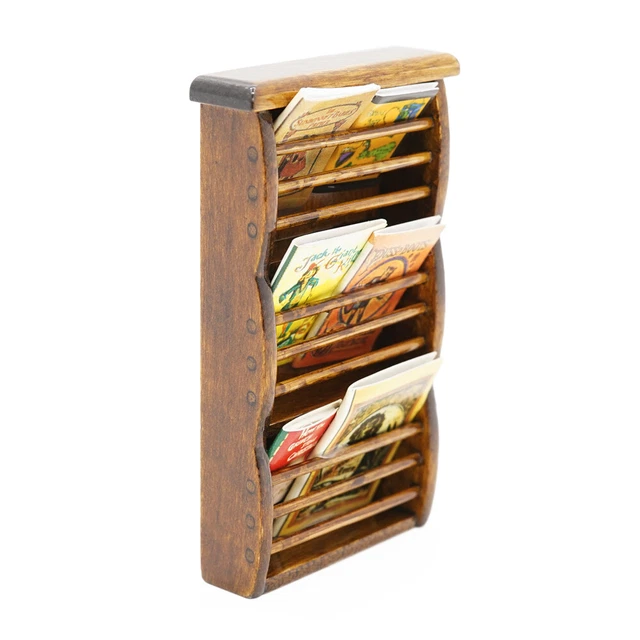 1:12 Wood Newspaper Magazine Rack Miniature Bookshelf Furniture Dollhouse Decor