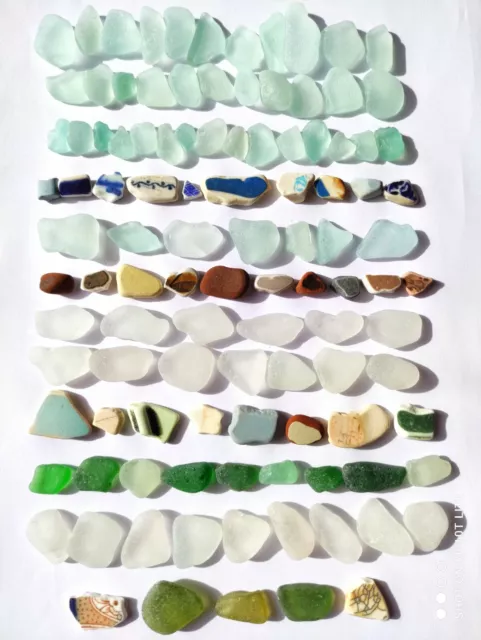 108 sea glass Pottery Pieces AQUA BLUE CLEAR Mosaic Jewellery Pendant Craft &Art