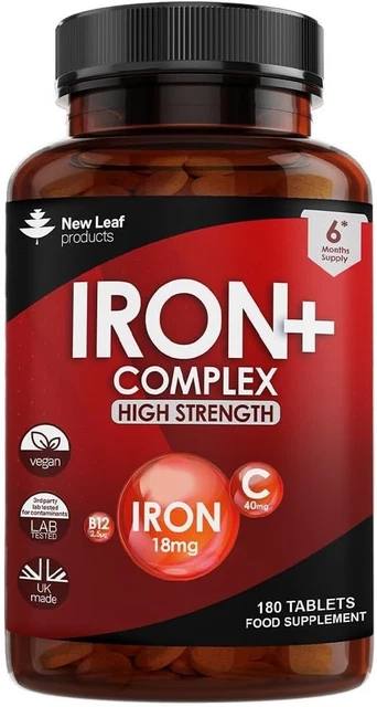 IRON TABLETS COMPLEX 180 High Strength Active Iron Supplements ...