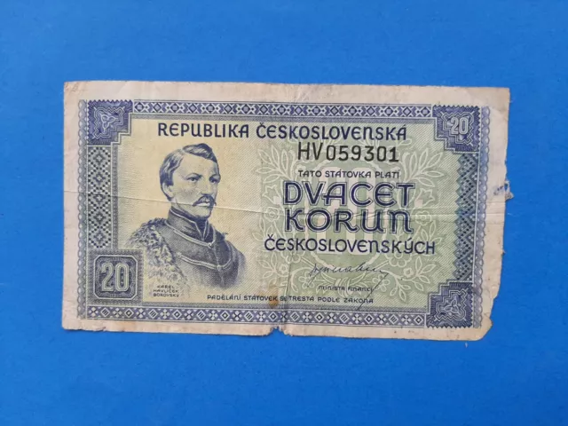 1 x 20 Korun Tschechoslowakei / Geldschein Banknote *