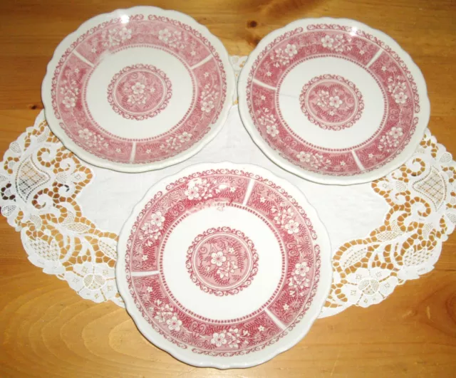 Vintage Syracuse China Restaurant Strawberry Hill Red Flowers 7" Plates ~Setof 3