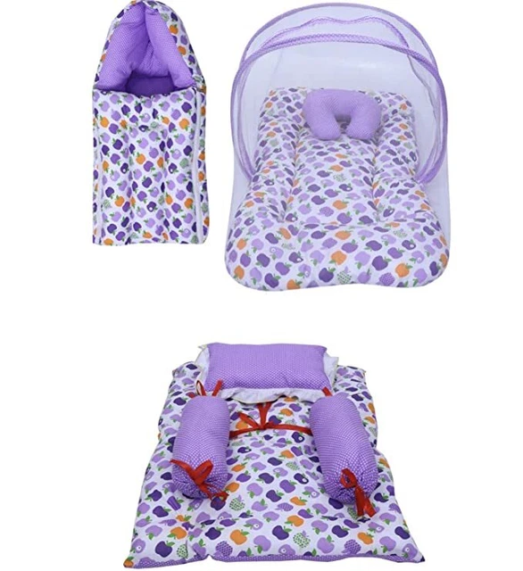 Soft Sleeping Bed Baby Mattress With Net Set for 0-6 Months Combo Pack Of 4