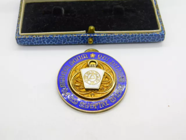 Sterling Silver Gilt & Enamel Masonic Freemasons Fob Medal Antique 1919 Birmingh