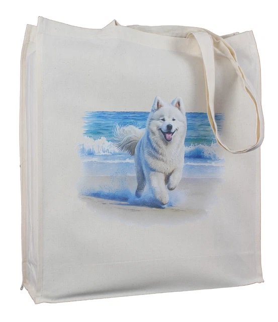 Samoyed Dog on the Beach Cotton Bag Gusset Xtra Space Gift Item