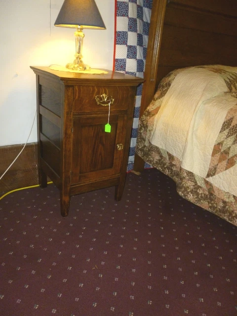 Antique Nightstand end table OAK refinished 1900's ornate cast brass pulls