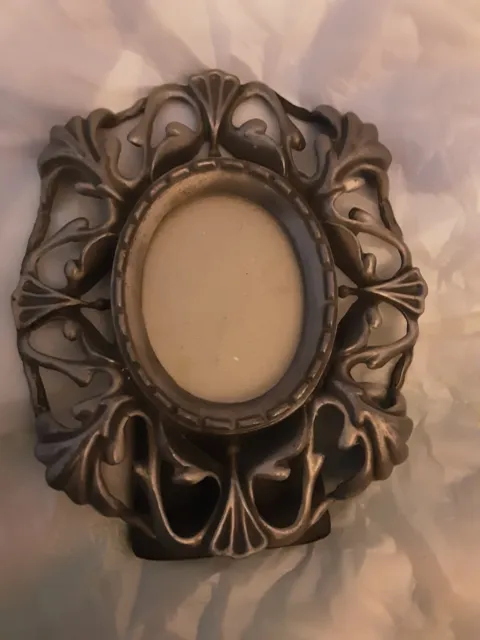 Antique Cast silver Gilded Art Nouveau Ornate Oval Picture Frame 3 x 4 standing