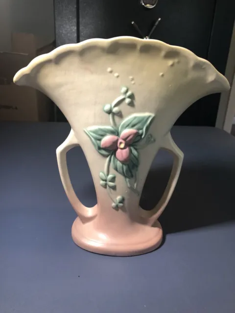 Vintage Hull Art Pottery Large Wildflower Handled Vase W-15 -10 1/ 2 Pink-Yellow